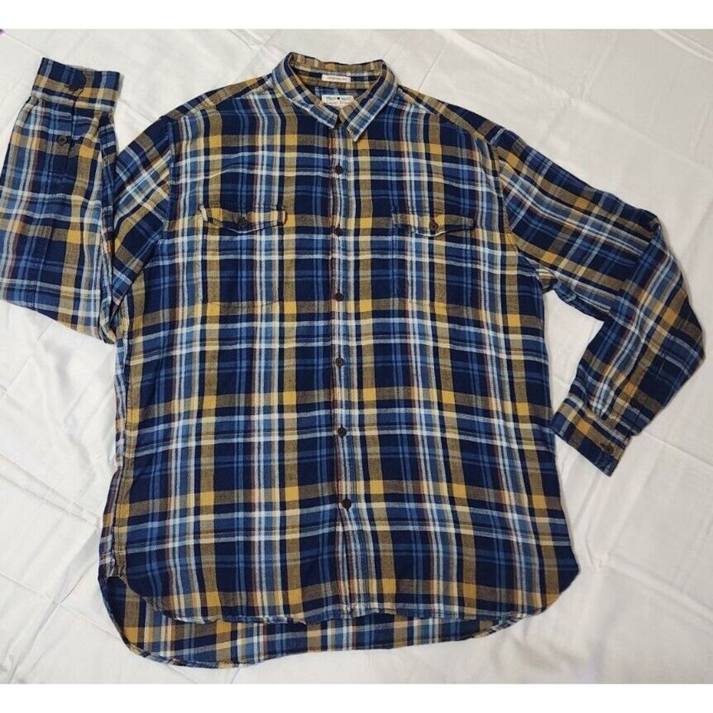 Lucky Brand Shirt Men's XXL Blue Plaid California Fit Button Up Cotton Casual